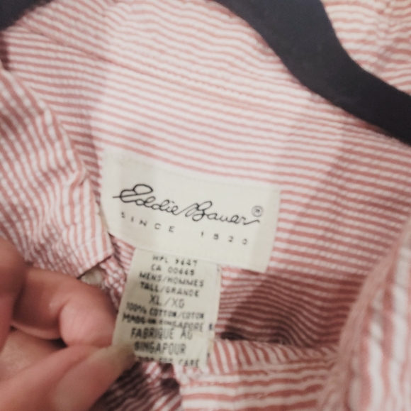Eddie Bauer Mens Orange White Summer button down short sleeve shirt Sz XL - Picture 4 of 8